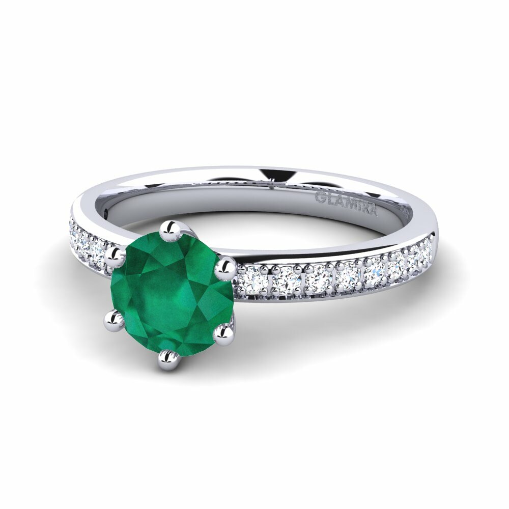 Solitaire Pave Emerald Engagement Rings