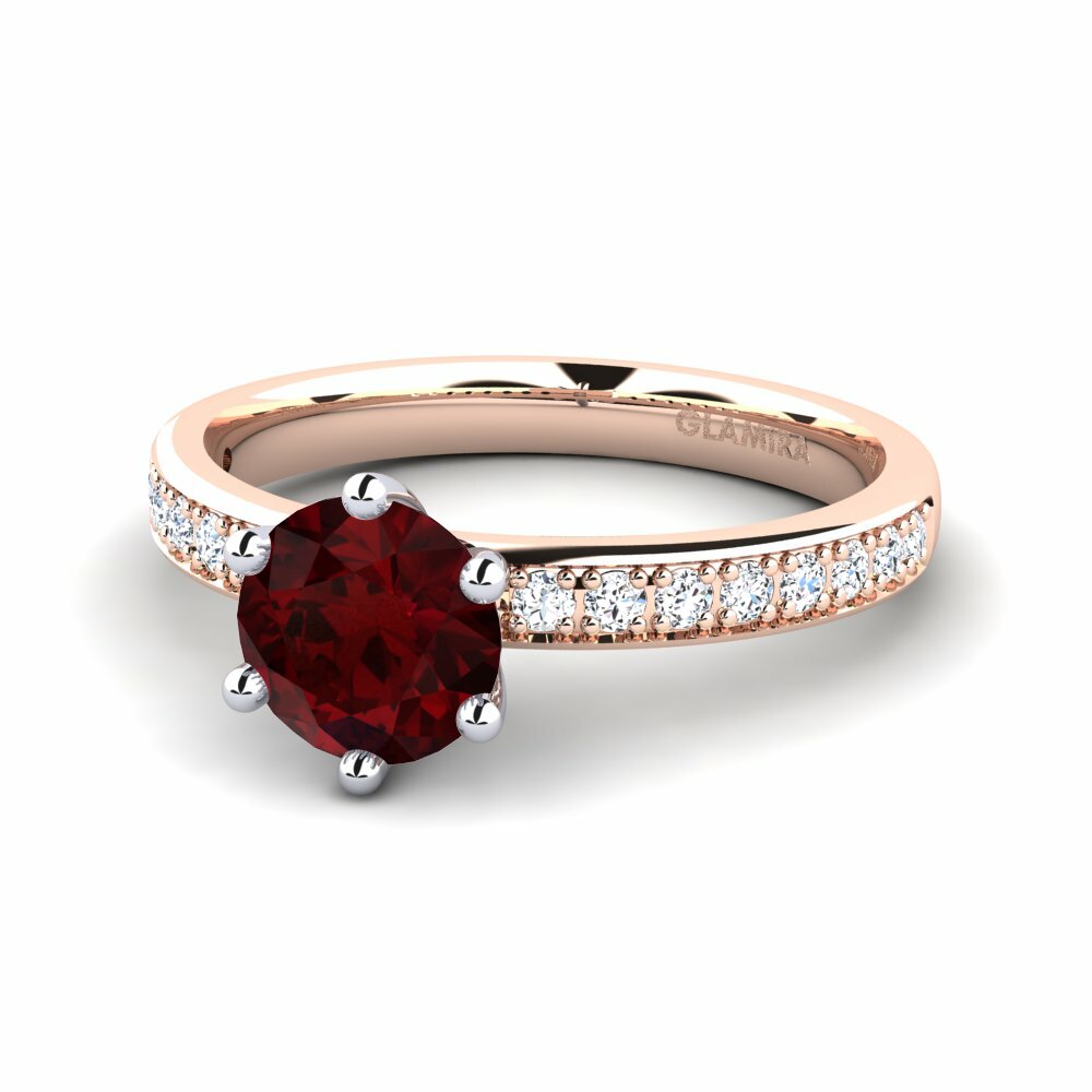 Bagues Or Rose& Blanc 18k Grenat Solitaire Pavé