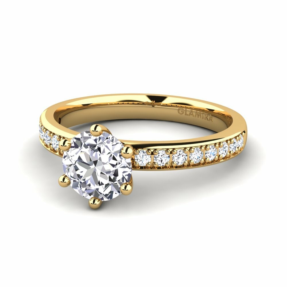 Bagues Or Jaune 18k Diamant De Synthèse Solitaire Pavé