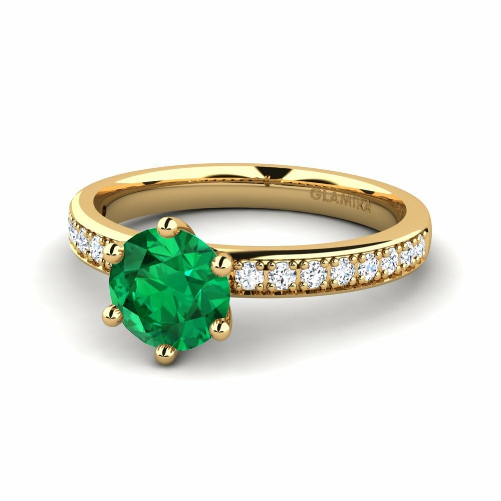 Bagues Or Jaune 18k Émeraude (créée en laboratoire) Solitaire Pavé