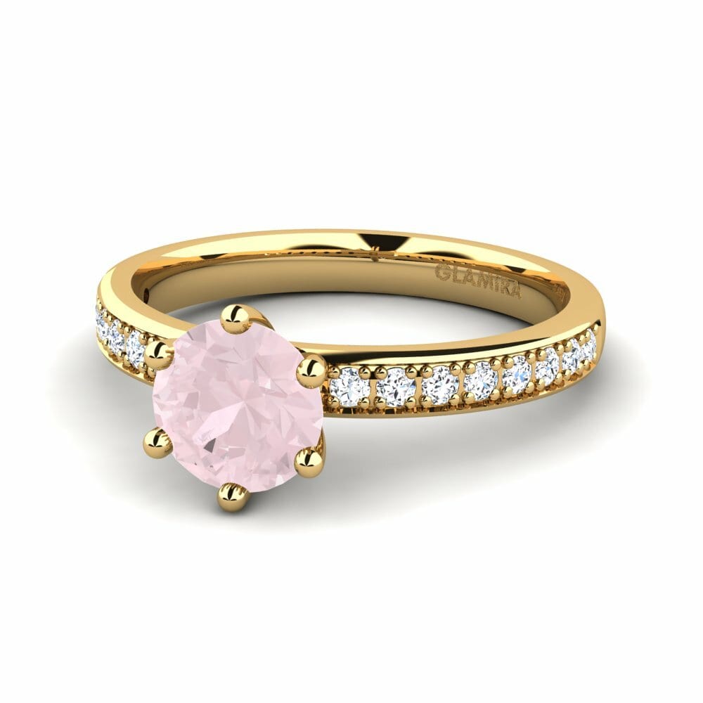 Bagues Or Jaune 18k Quartz Rose Solitaire Pavé