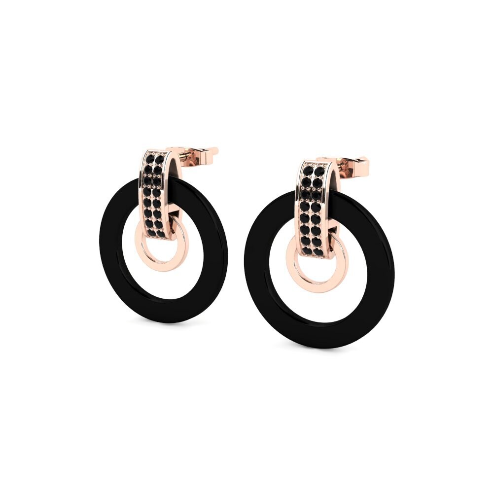 14k Oro Rosa Ónix Negro Pendiente de mujer Alfredias