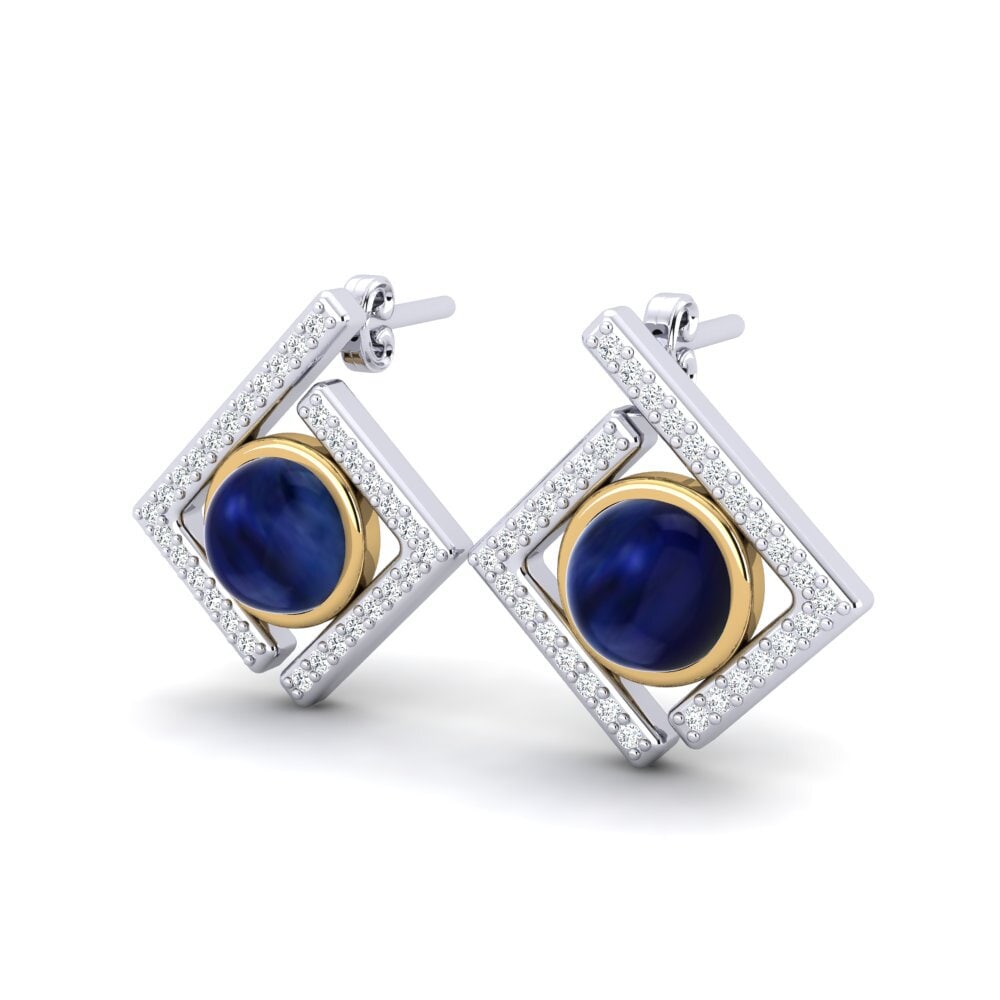 14ct White / Yellow Gold Cabochon Sapphire Women's Earring Alhanis