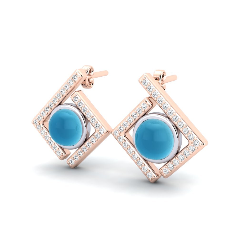 585 Ros & Putih Emas Topaz Biru Cabochon Anting-anting wanita Alhanis
