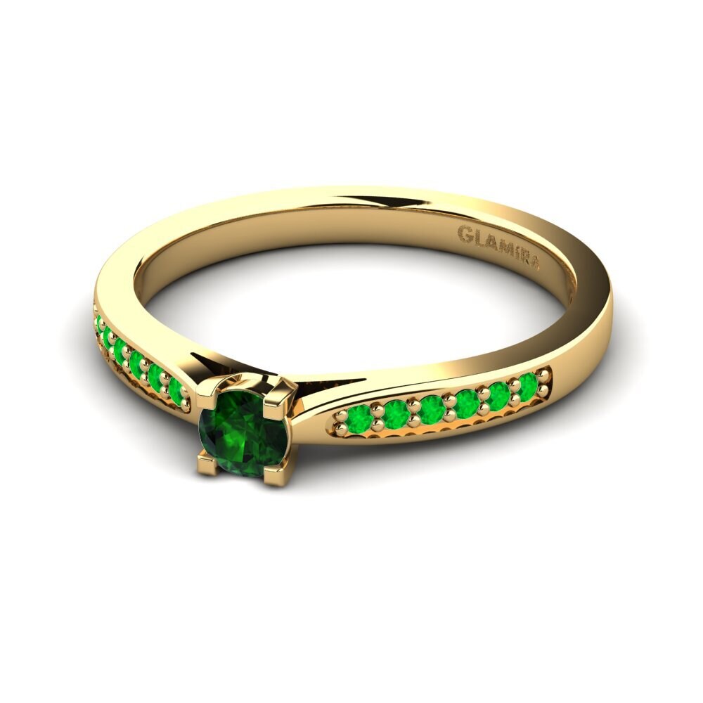 14ct Yellow Gold Green Tourmaline Engagement Ring Alina 0.16 crt