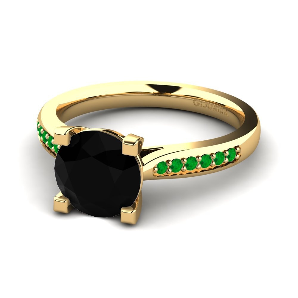 14ct Yellow Gold Black Diamond Engagement Ring Alina 2.0 crt