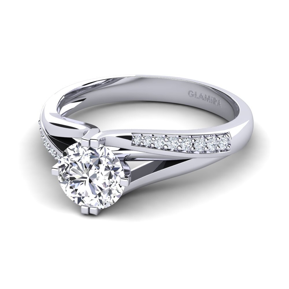 Bague De Fiançailles Diamant 1 Carat - Or Blanc 14 Carats - Taille Ronde G/VS2 - Diamonds Of America