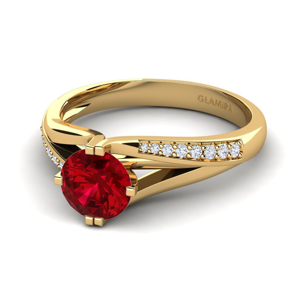 18k Oro Amarillo Circonita Roja Anillo de compromiso Alisha