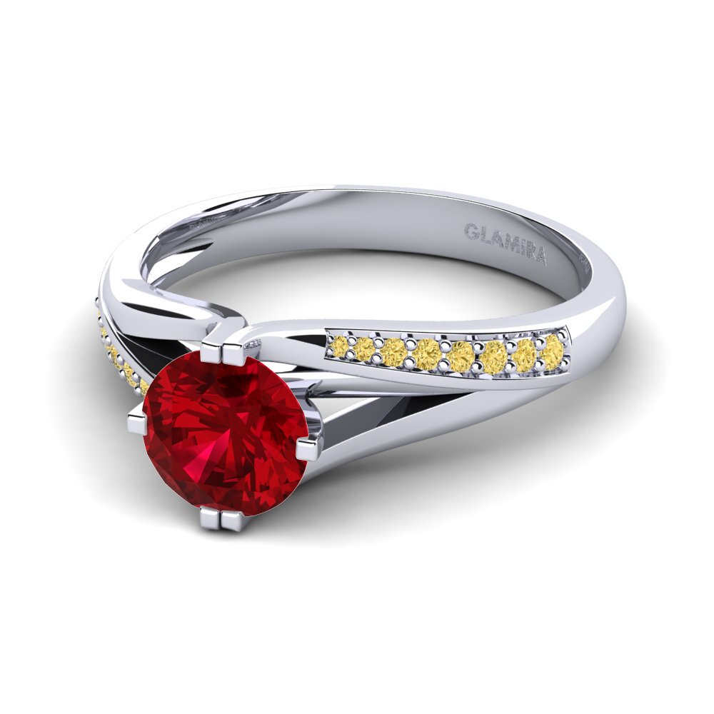 18k Oro Blanco Circonita Roja Anillo de compromiso Alisha