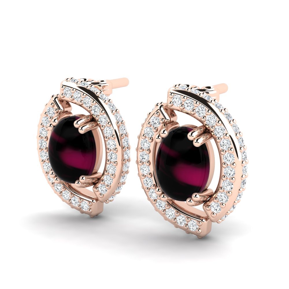 18k Oro Rosa Granate Rhodolite Cabujón Pendiente de mujer Alizya