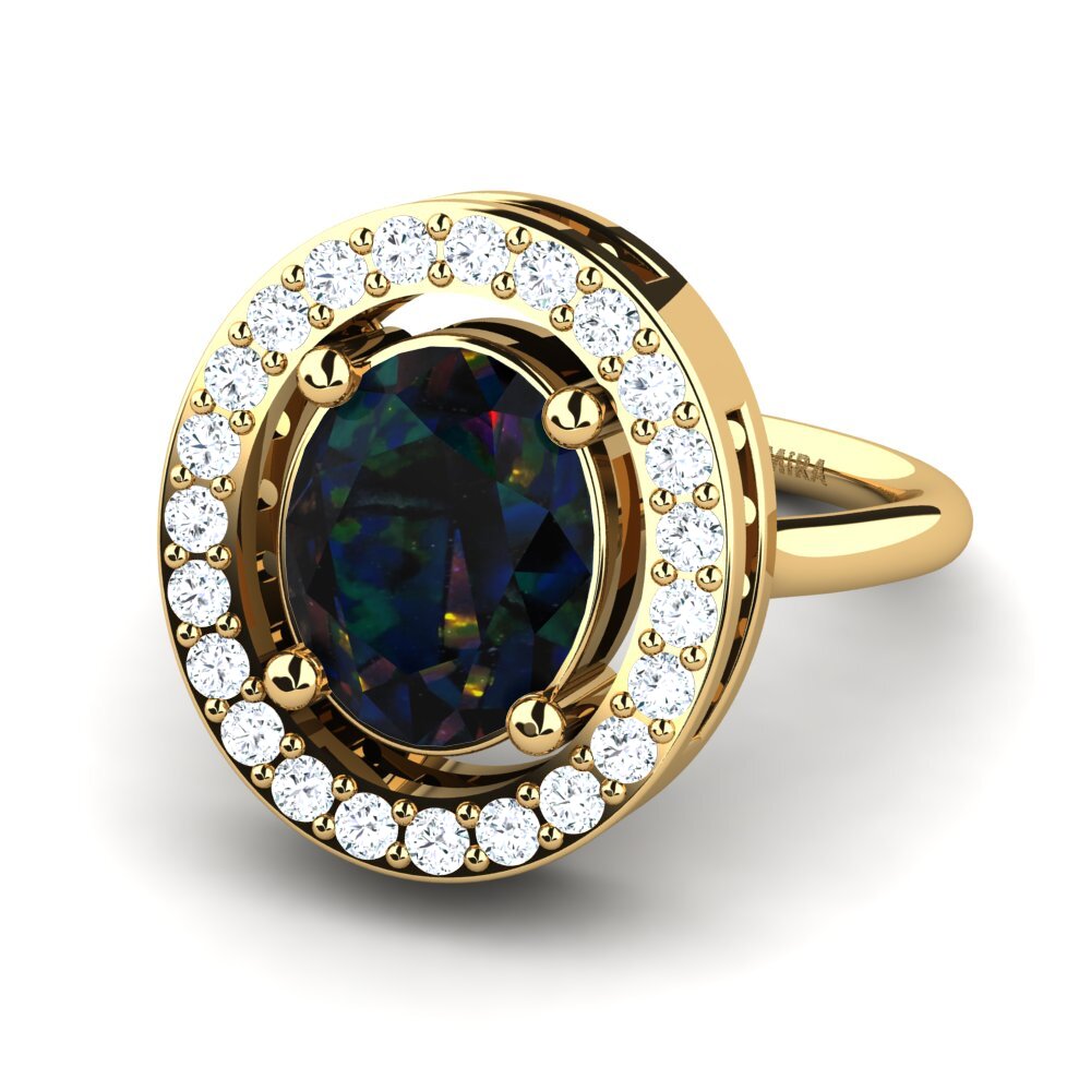 18k Oro Amarillo Opalo Negro Anillo de compromiso Alketa