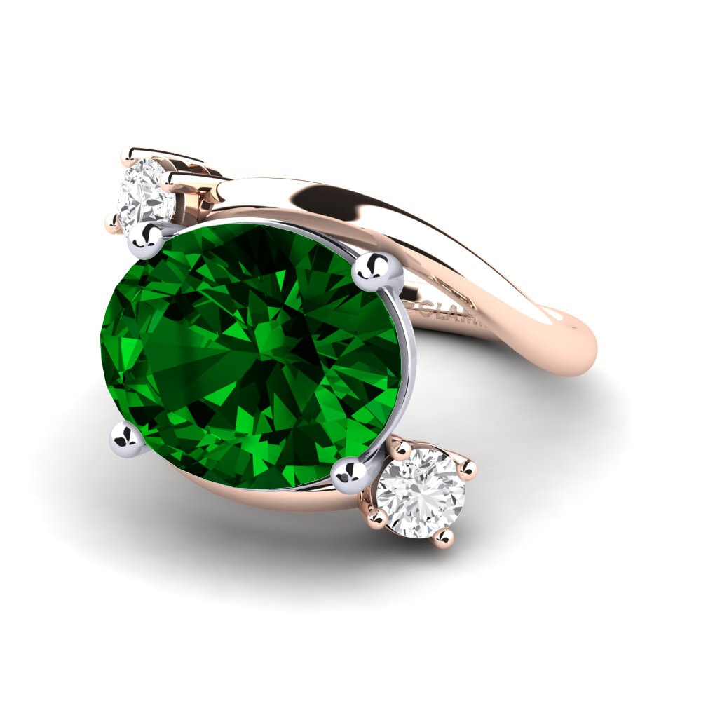 Bagues Or Rose& Blanc 18k Zircone Vert Pierre imposante