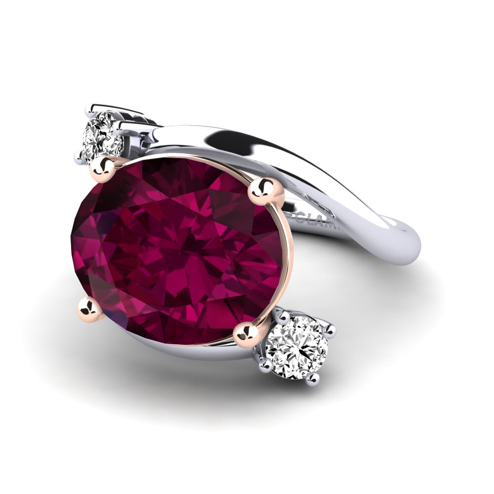 14k Oro Blanco & Rosa Granate Rhodolite Anillo Alkida