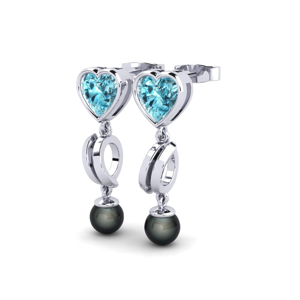 14k Oro Blanco Circón Azul Pendiente de mujer Allibis