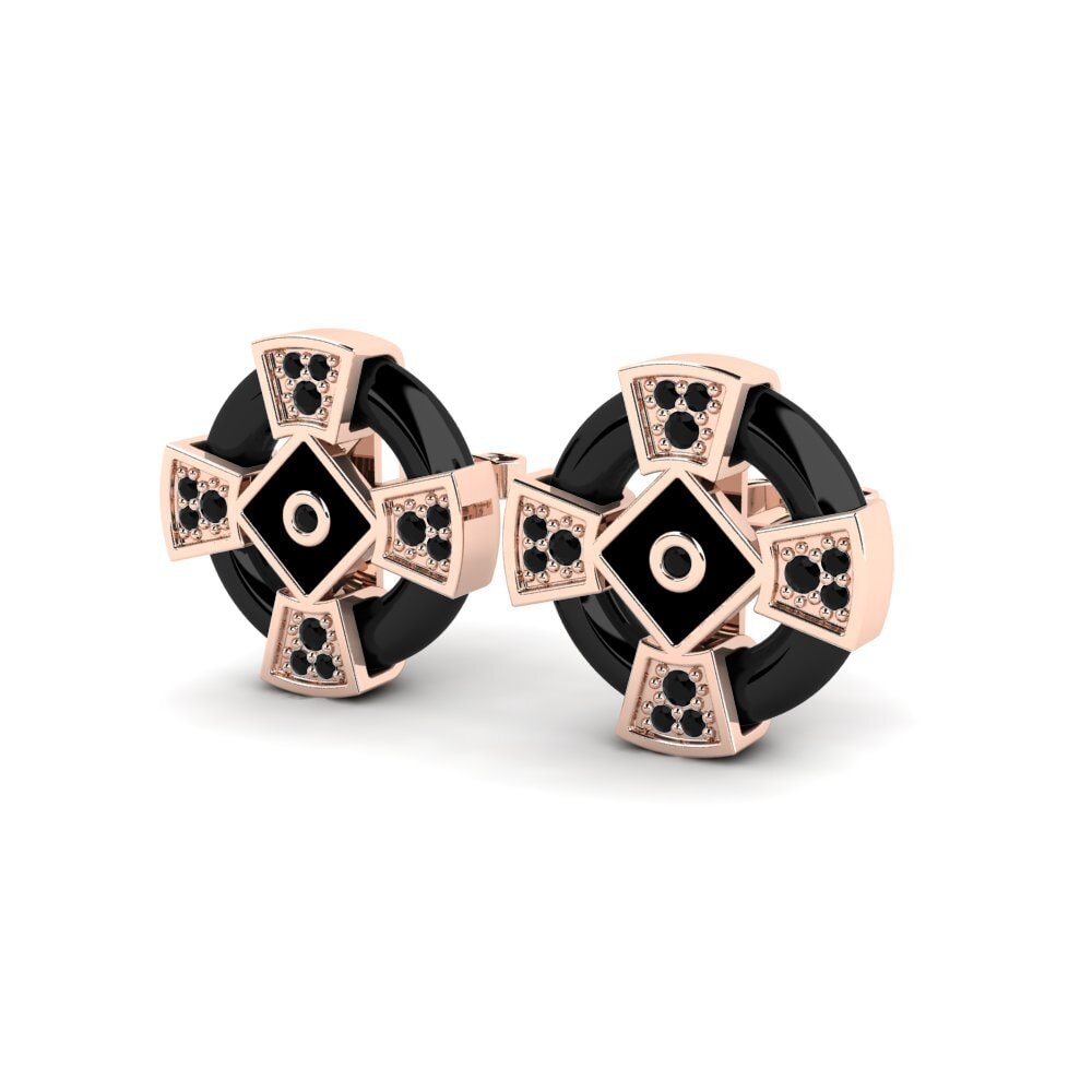 14k Oro Rosa Ónix Negro Pendiente de mujer Almanza