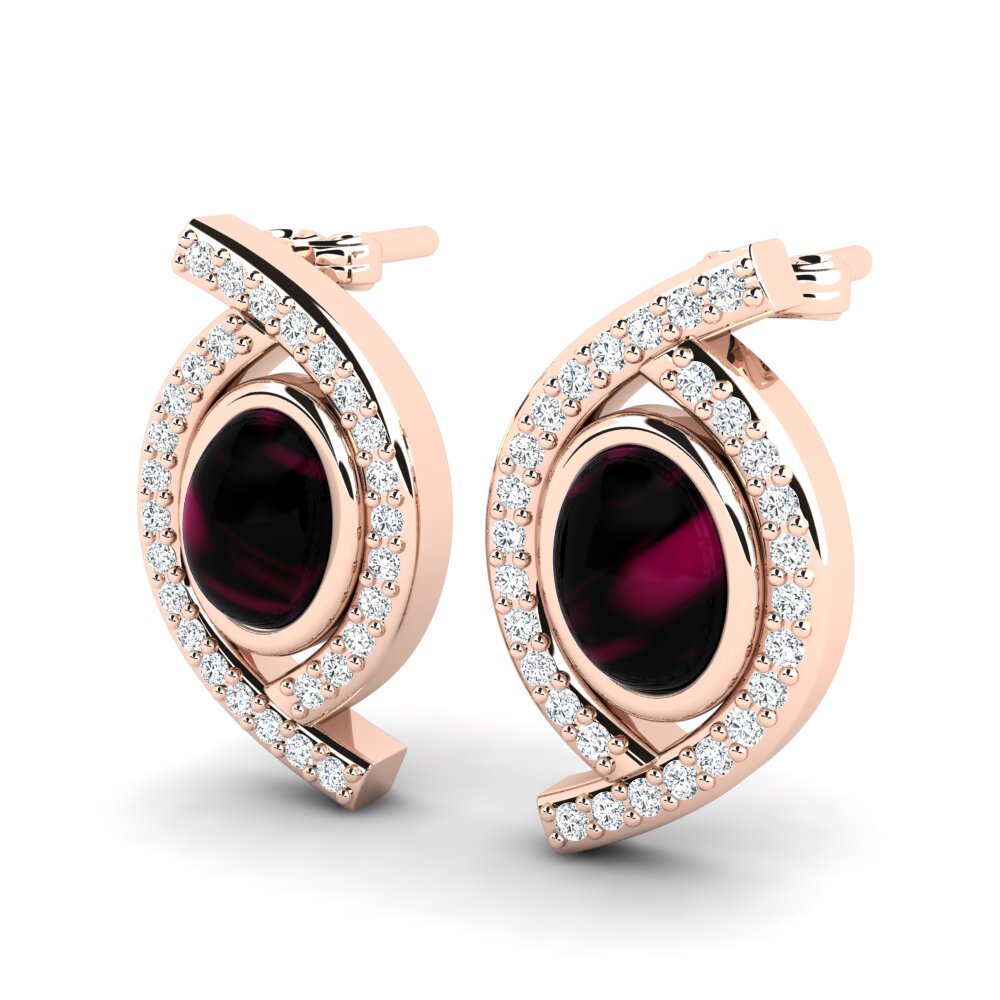 18k Oro Rosa Granate Rhodolite Cabujón Pendiente de mujer Almodia