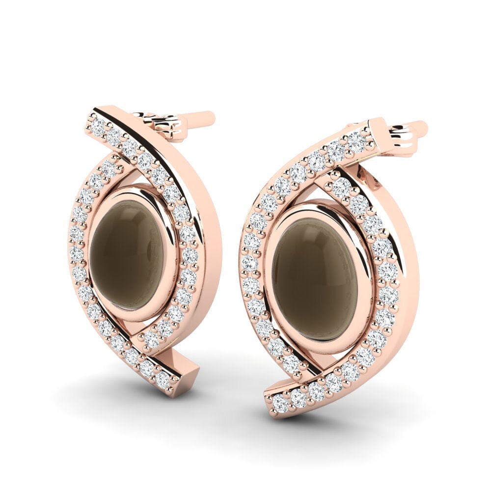 14ct Rose Gold Cabochon Smoky Topaz Women's Earring Almodia