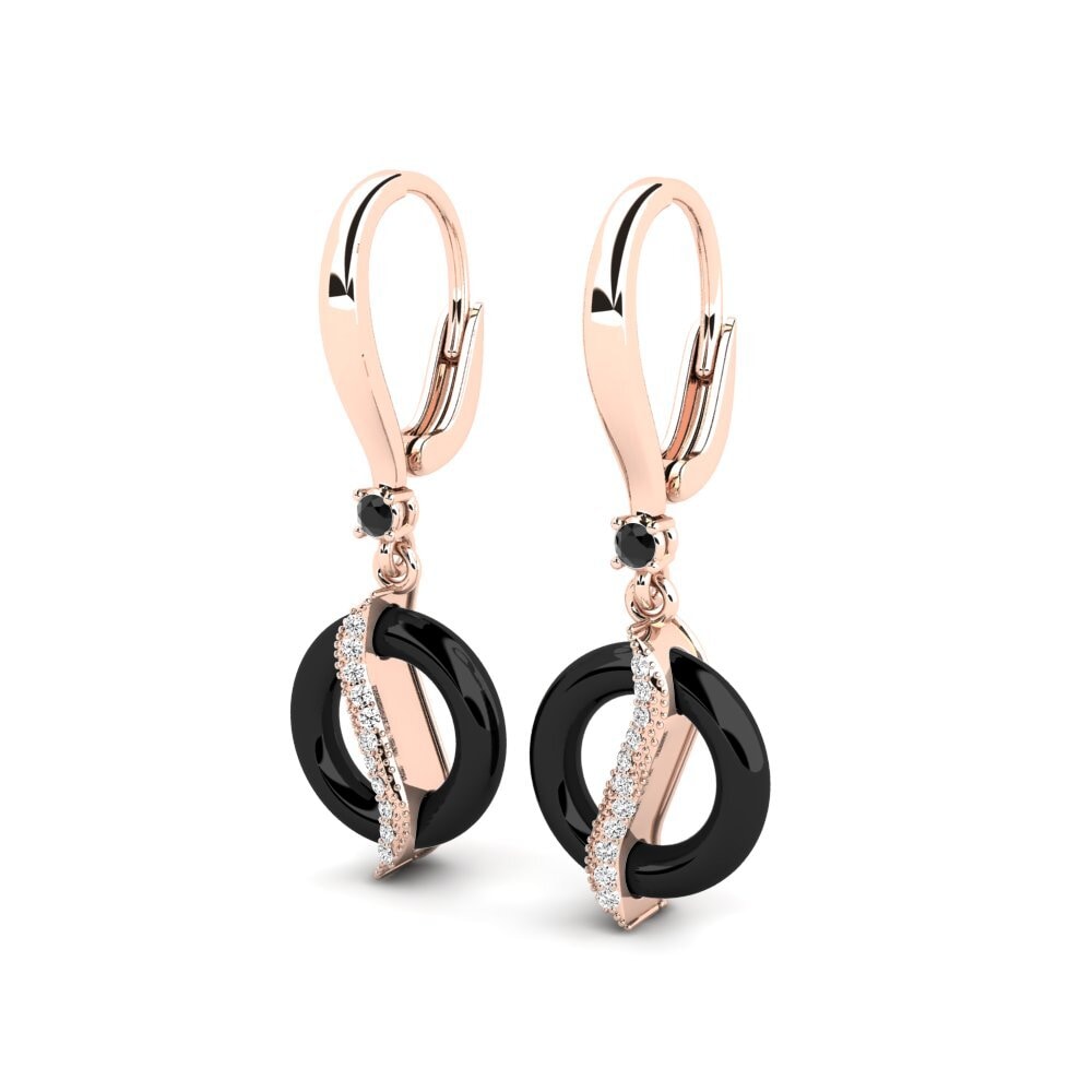 14k Oro Rosa Ónix Negro Pendiente de mujer Almon