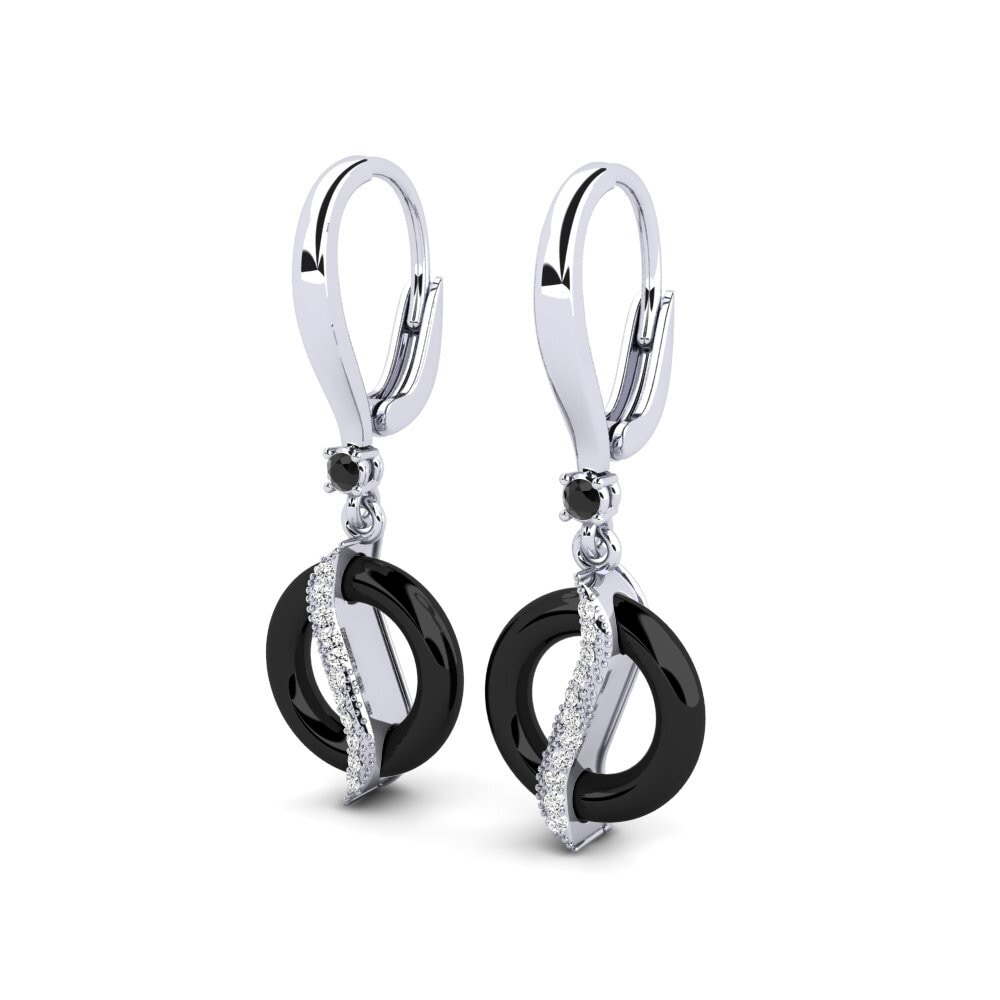 9k Oro Blanco Ónix Negro Pendiente de mujer Almon