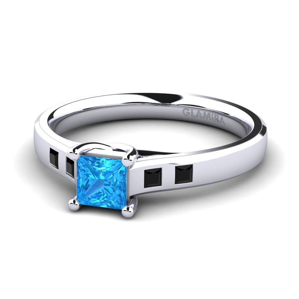 18k Oro Blanco Topacio azul Anillo de compromiso Alondra