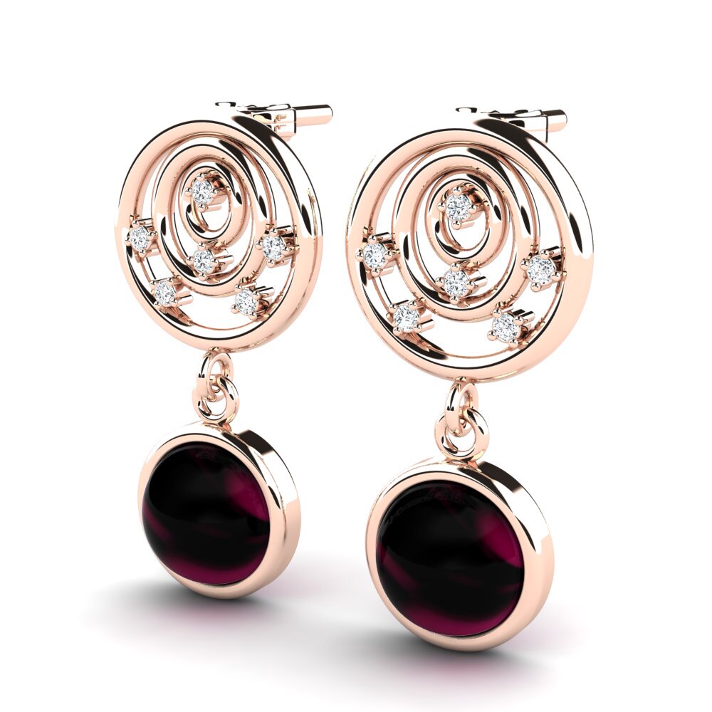 18k Oro Rosa Granate Rhodolite Cabujón Pendiente de mujer Alorna