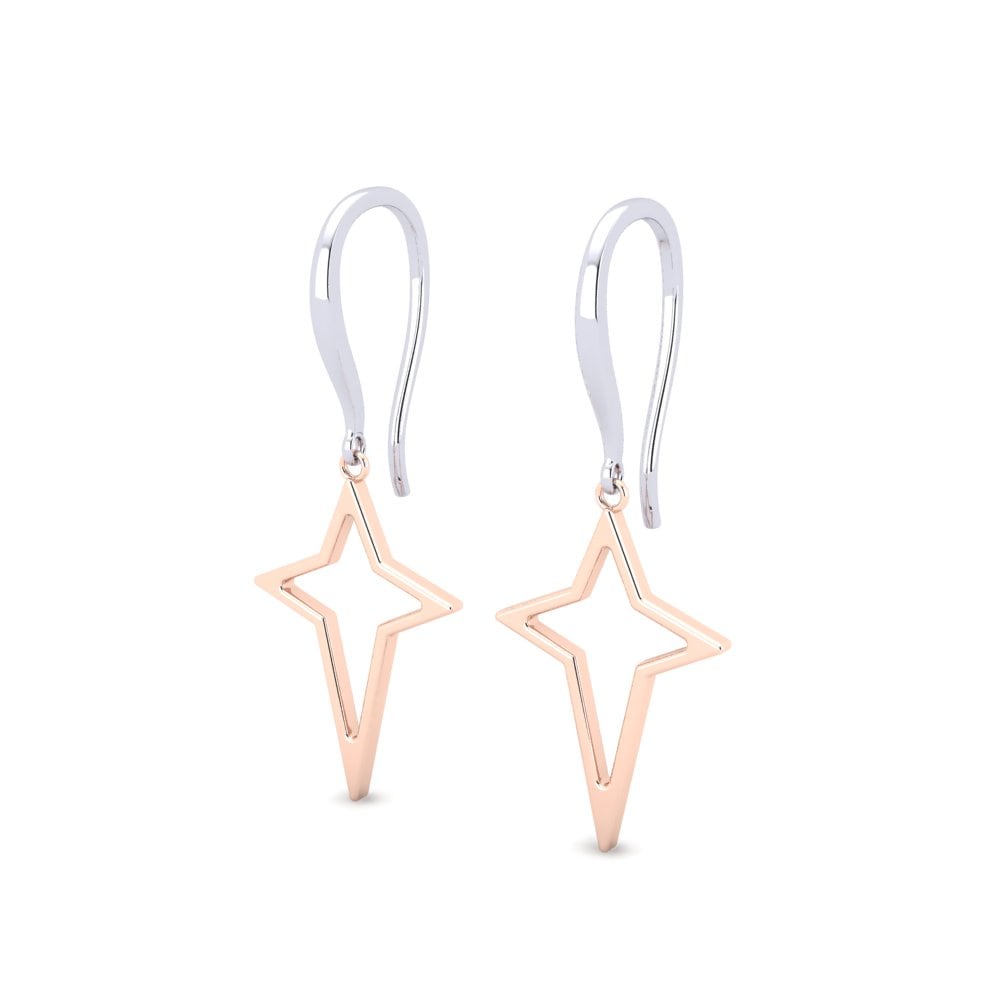 18k Oro Blanco / Rosa Pendientes Alouette