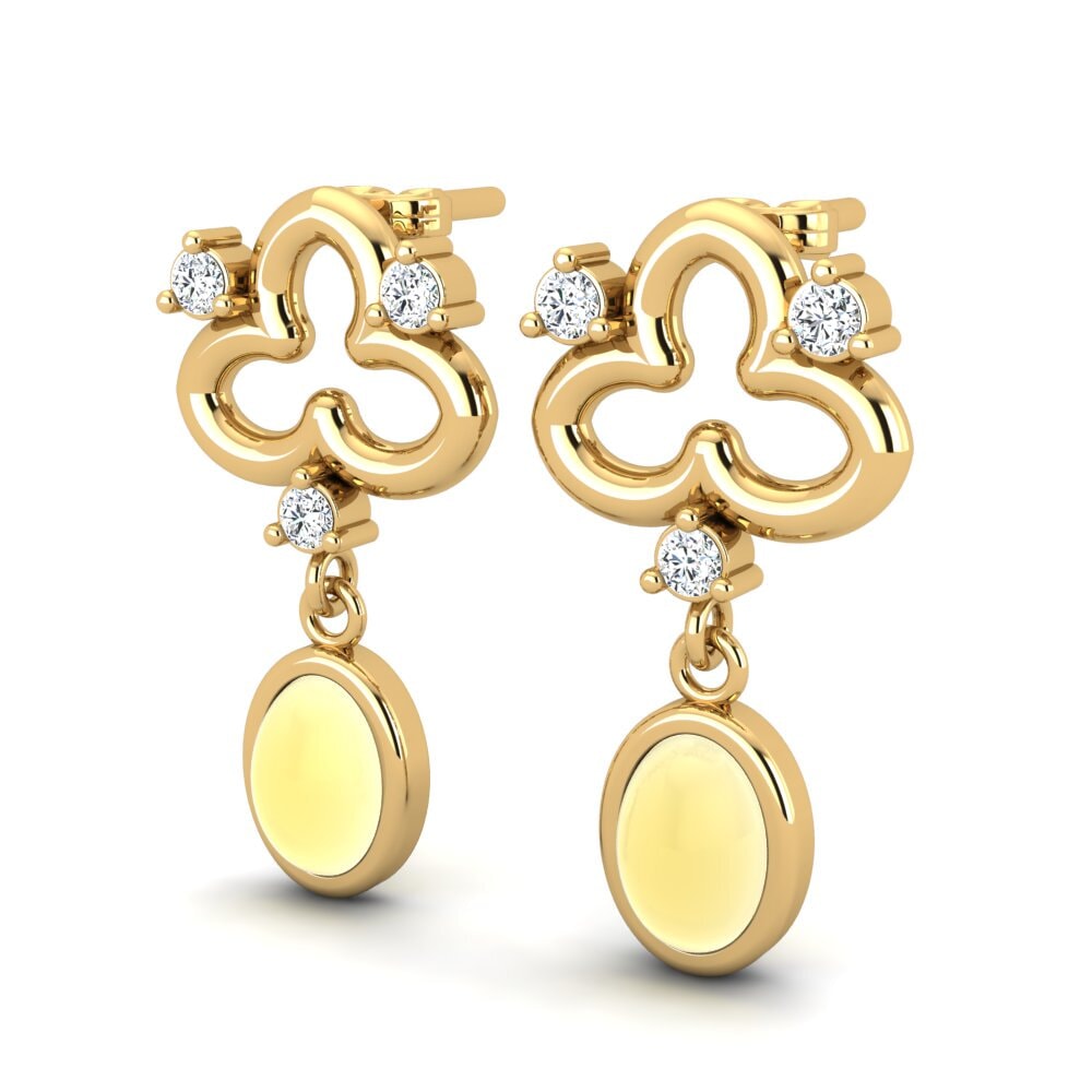 14ct Yellow Gold Cabochon Oval Women's Earring Alriya