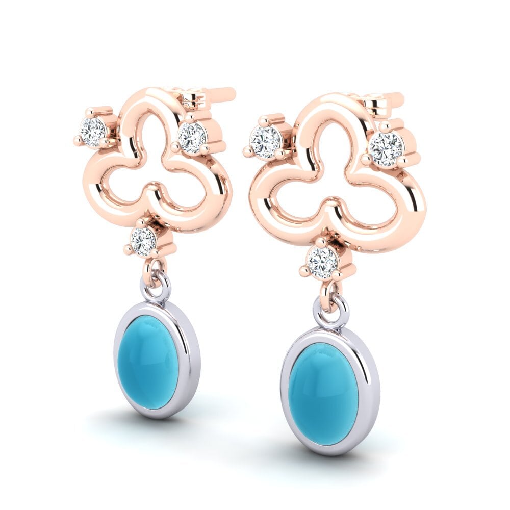 585 Ros & Putih Emas Topaz Biru Cabochon Anting-anting wanita Alriya