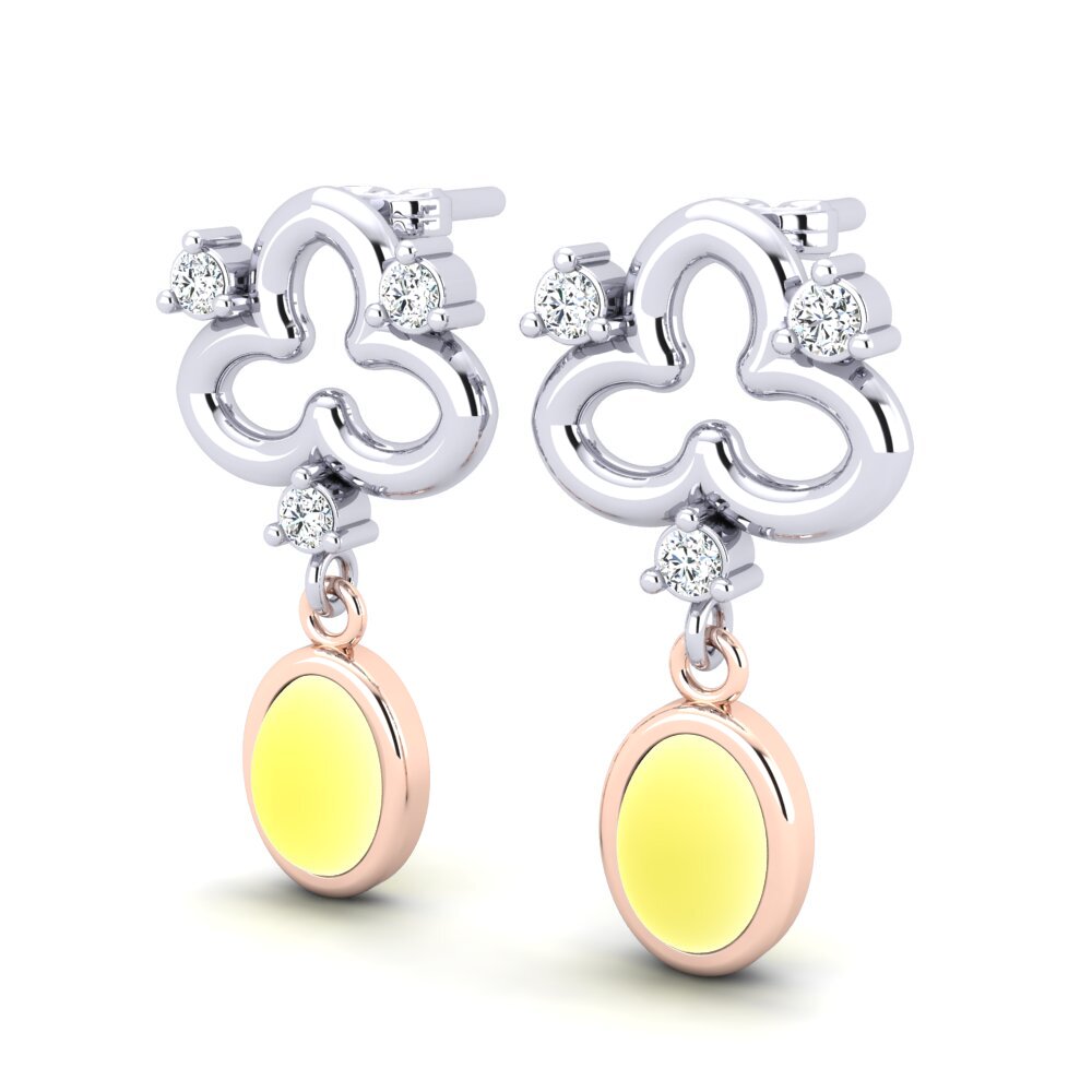 14k White & Rose Gold Cabochon Lemon Topaz Women's Earring Alriya