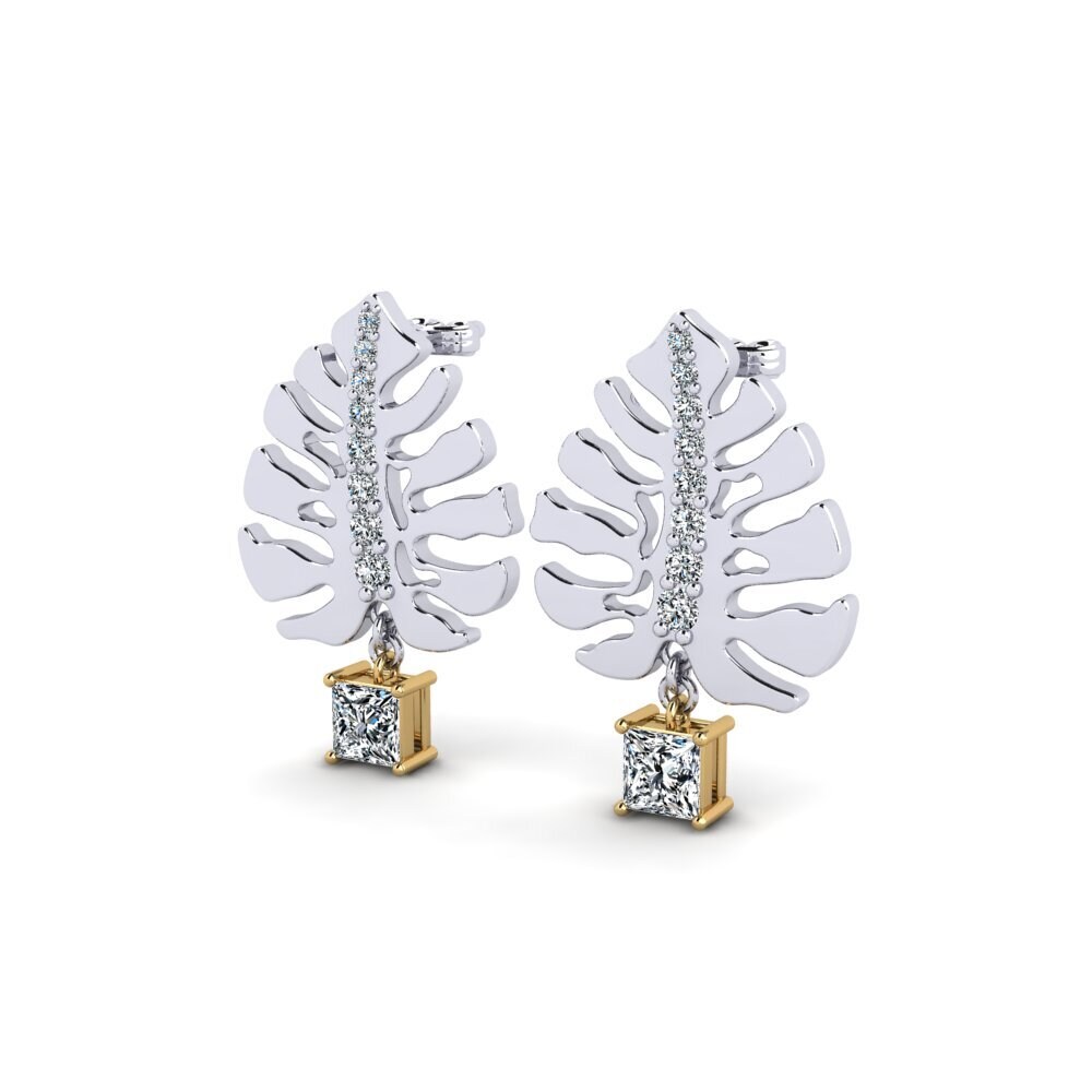 14k Oro Blanco / Amarillo Princesa Pendiente de mujer Altillac