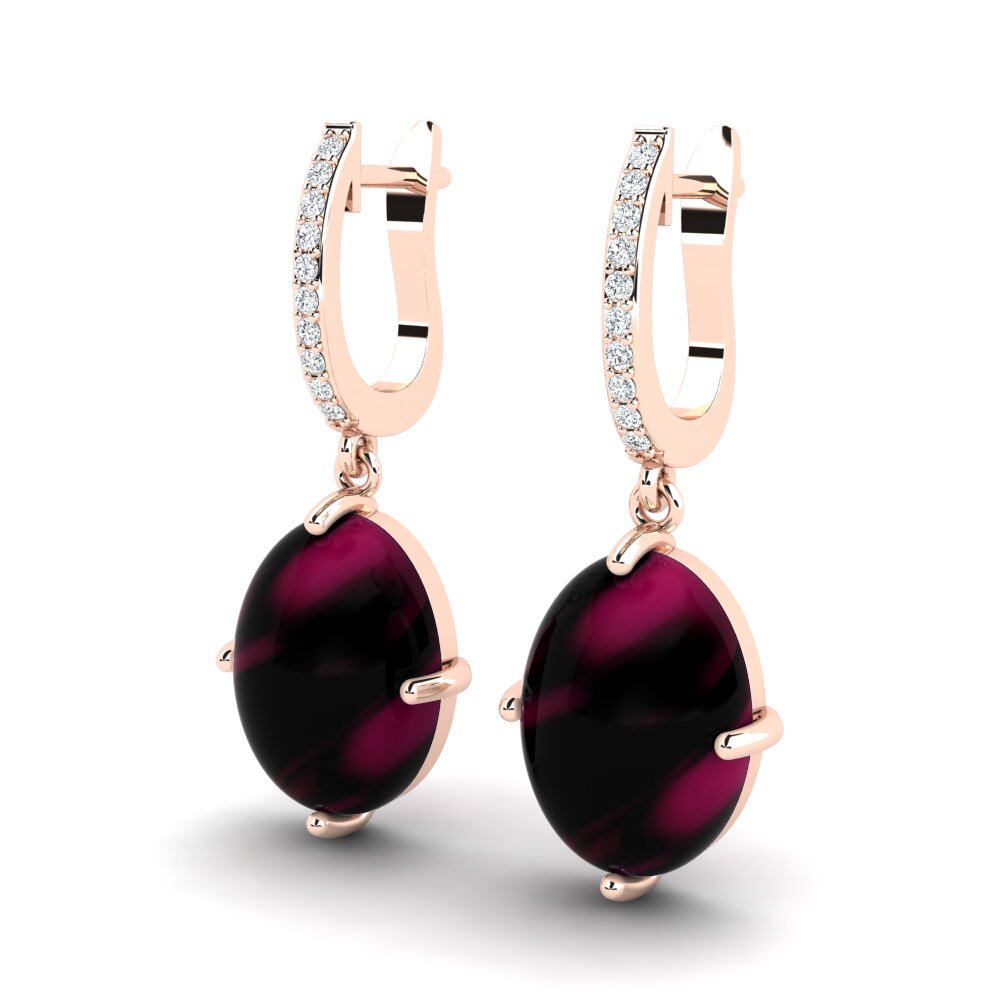 18k Oro Rosa Granate Rhodolite Cabujón Pendiente de mujer Alurea