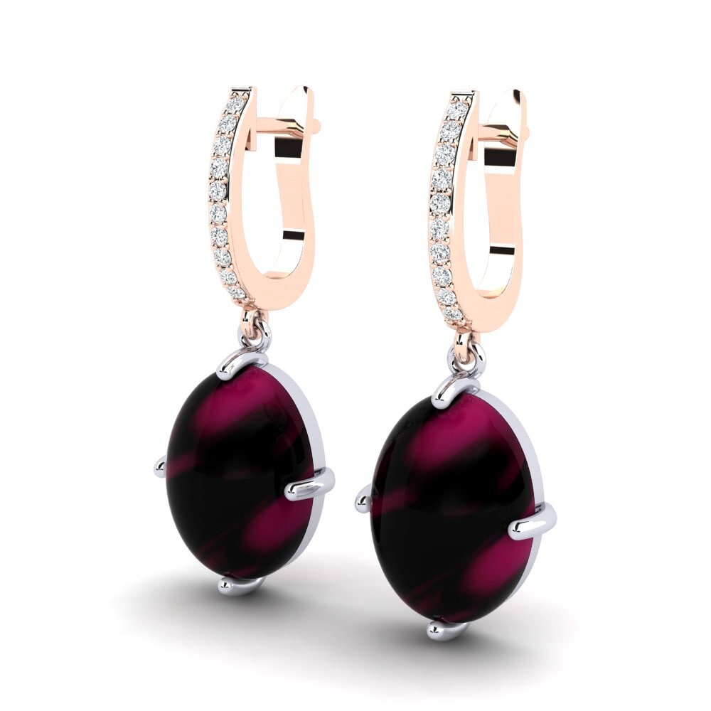 14ct Rose / White Gold Cabochon Rhodolite Garnet Women's Earring Alurea