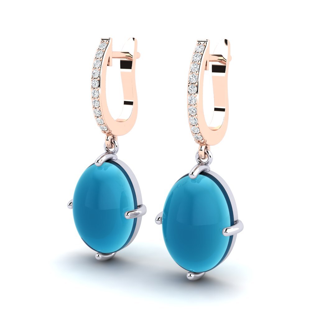 585 Ros & Putih Emas Topaz Biru Cabochon Anting-anting wanita Alurea