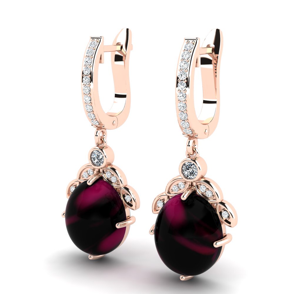 18k Oro Rosa Granate Rhodolite Cabujón Pendiente de mujer Alvertia