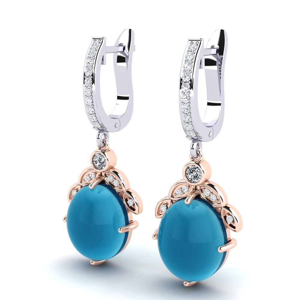 585 Ros & Putih Emas Topaz Biru Cabochon Anting-anting wanita Alvertia