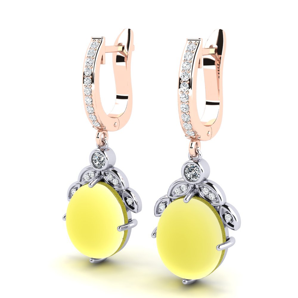 14k White & Rose Gold Cabochon Lemon Topaz Women's Earring Alvertia