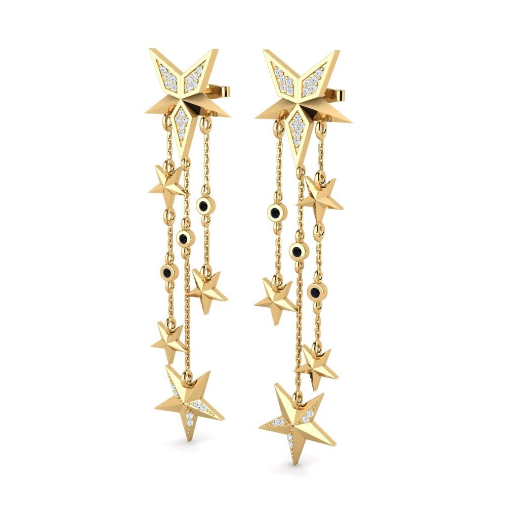 Ouro Amarelo 14K Safira negra Brincos Feminino Alvino