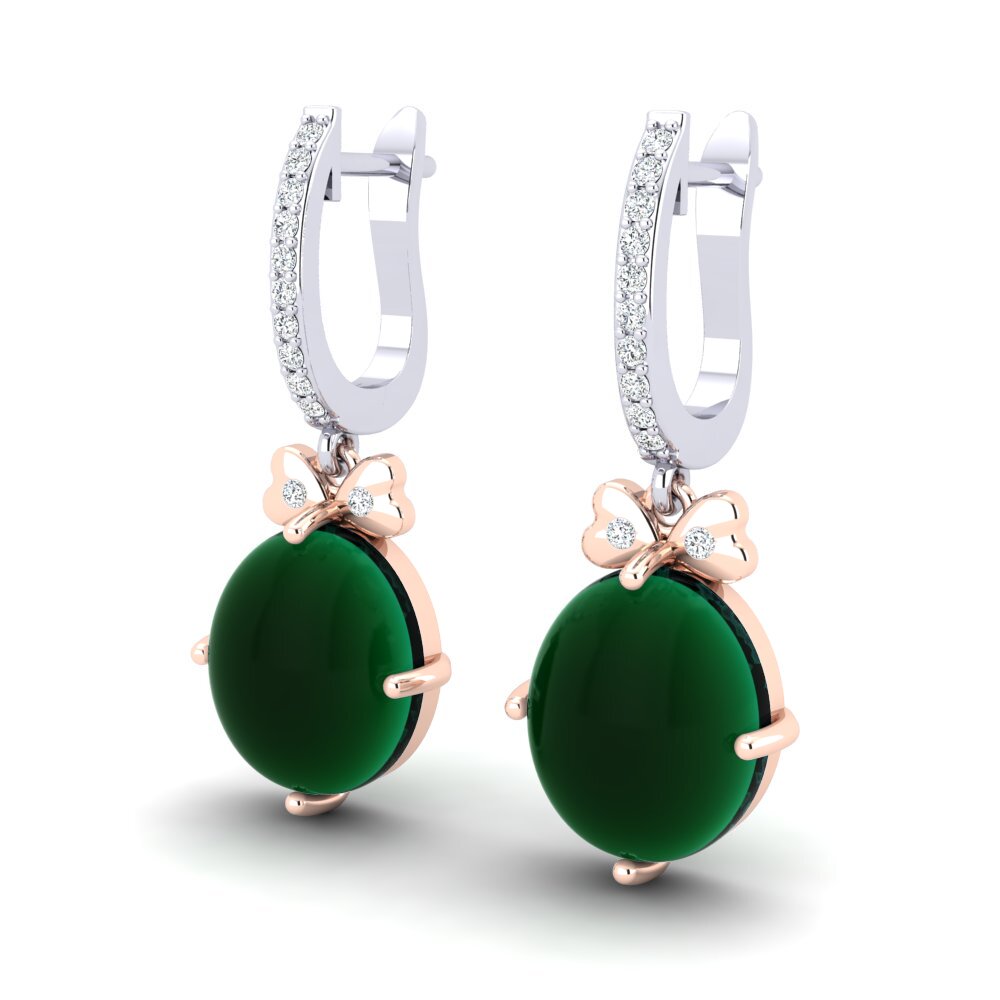 14k Oro Blanco & Rosa Esmeralda Cabujón Pendiente de mujer Alviss