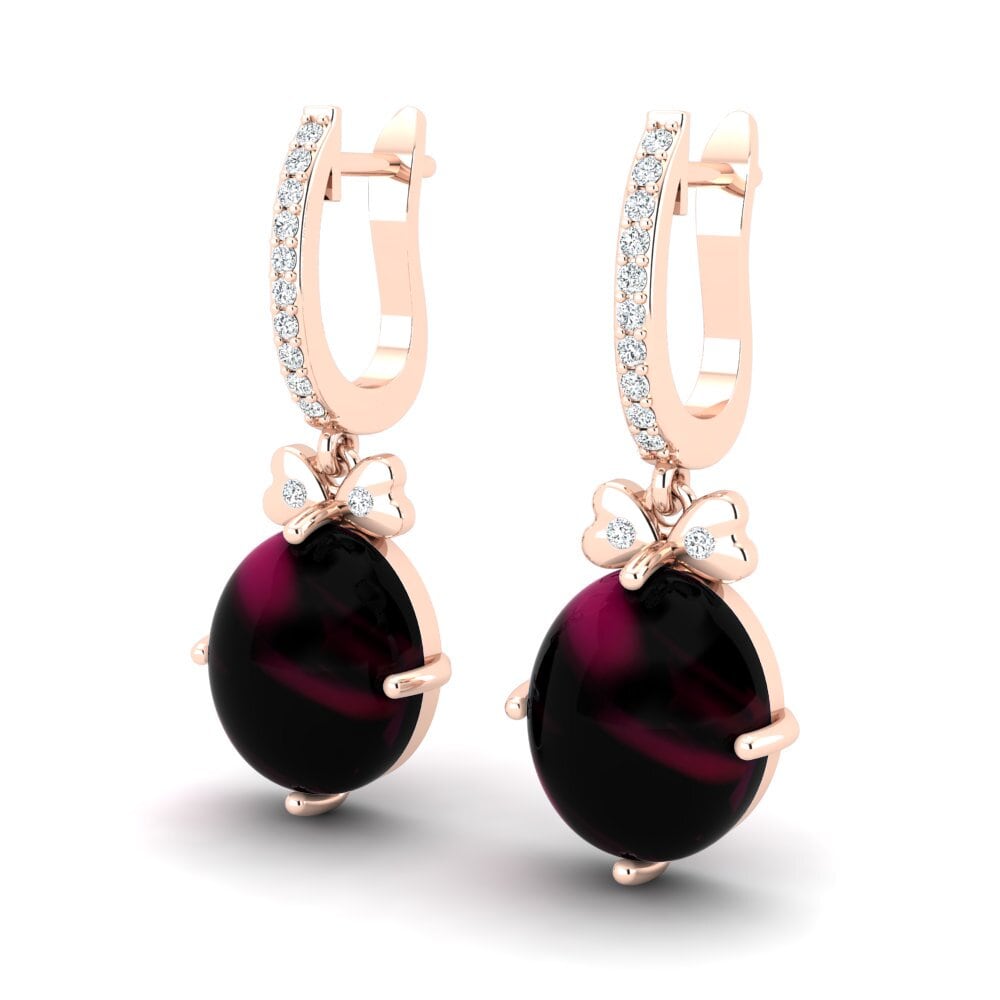 18k Oro Rosa Granate Rhodolite Cabujón Pendiente de mujer Alviss