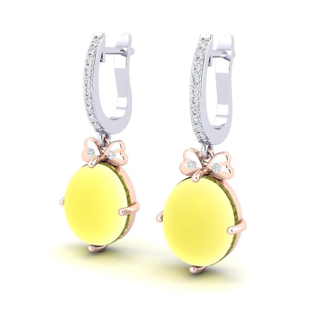 14k White & Rose Gold Cabochon Lemon Topaz Women's Earring Alviss