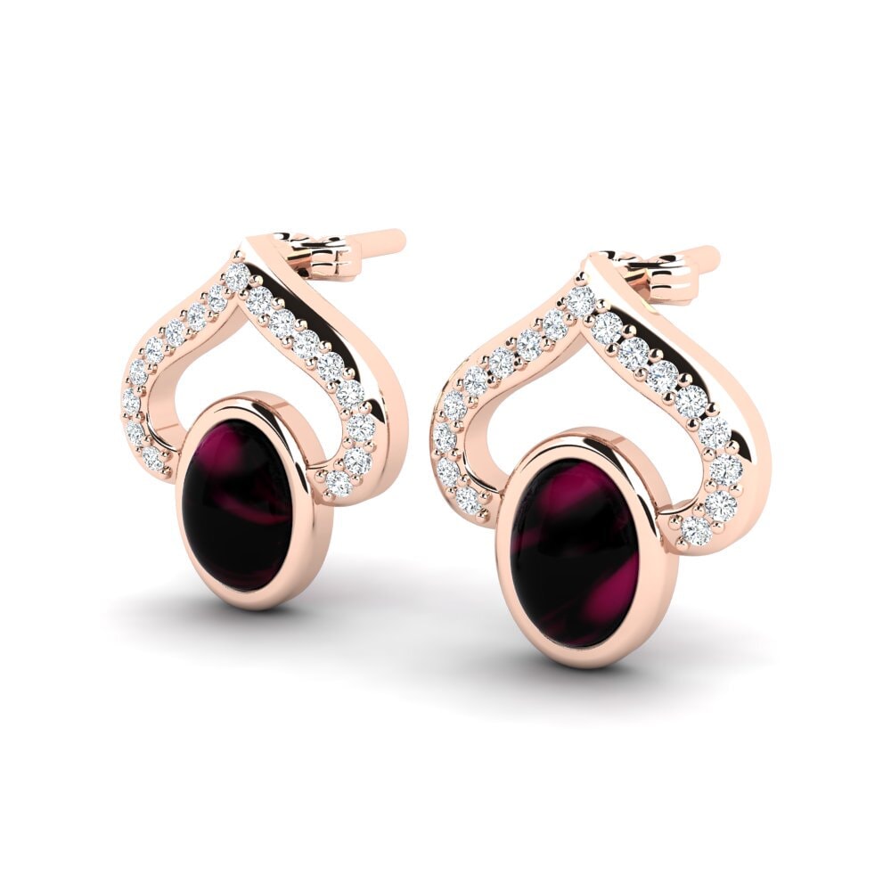 18k Oro Rosa Granate Rhodolite Cabujón Pendiente de mujer Alyeska