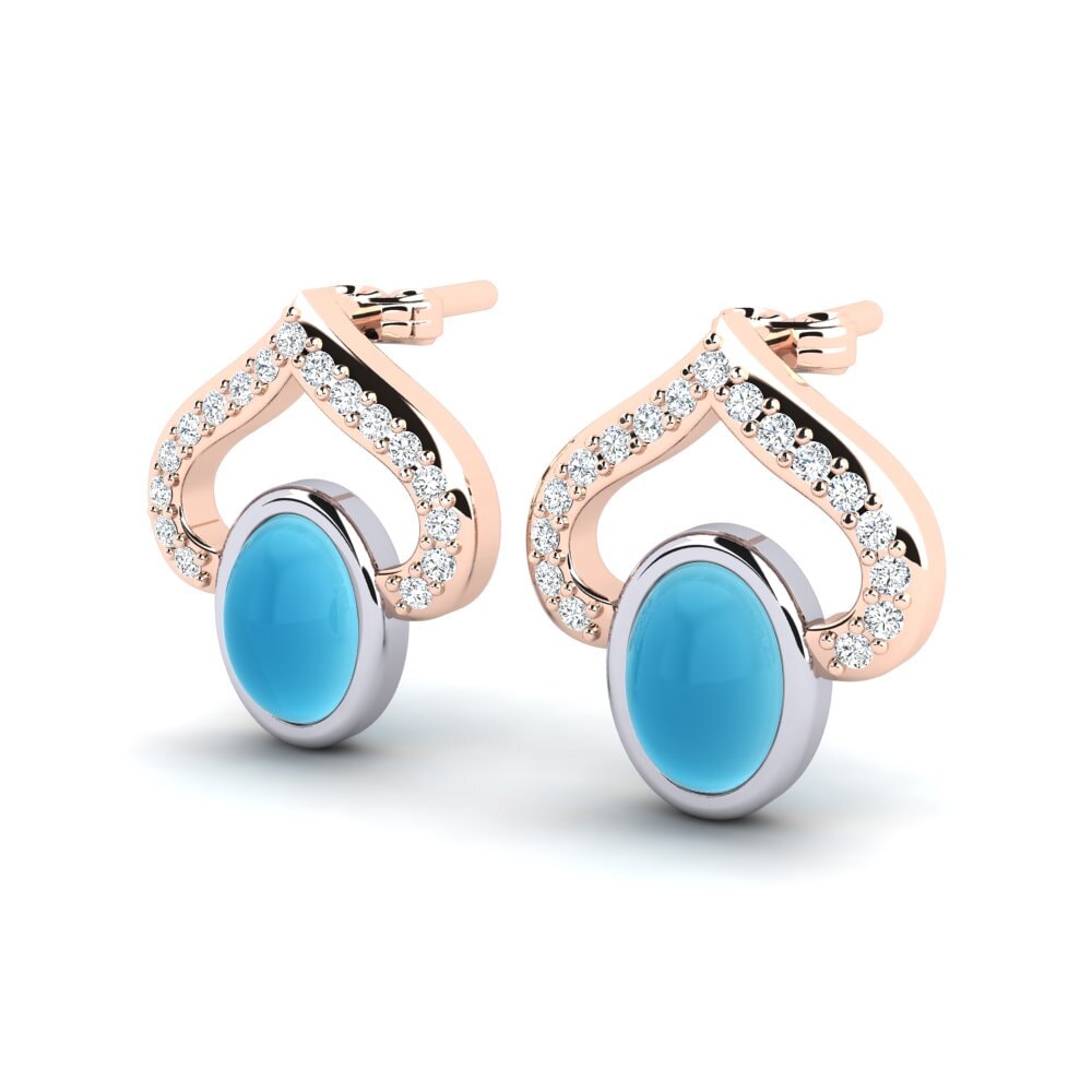 585 Ros & Putih Emas Topaz Biru Cabochon Anting-anting wanita Alyeska