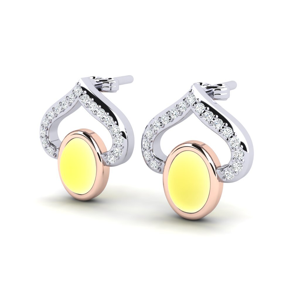 14k White & Rose Gold Cabochon Lemon Topaz Women's Earring Alyeska