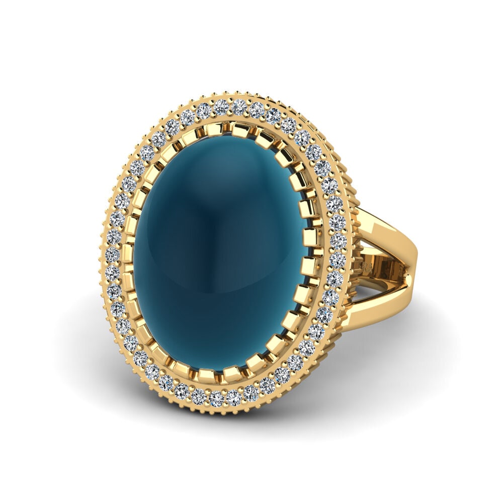 Topacio Azul Londres Cabujón Anillo Alzbeta