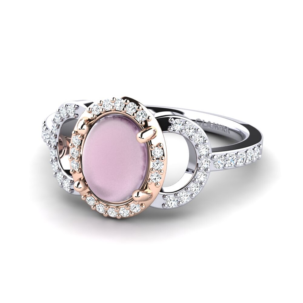 14ct White & Rose Gold Cabochon Rose Quartz Ring Alzuria