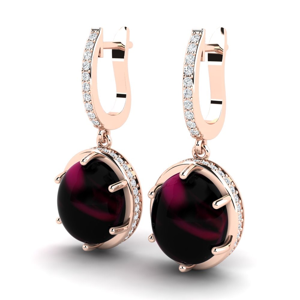 18k Oro Rosa Granate Rhodolite Cabujón Pendiente de mujer Amadis