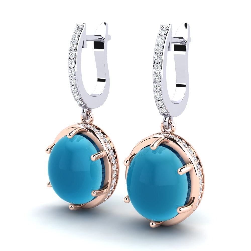 585 Ros & Putih Emas Topaz Biru Cabochon Anting-anting wanita Amadis