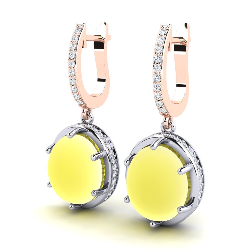 14k White & Rose Gold Cabochon Lemon Topaz Women's Earring Amadis