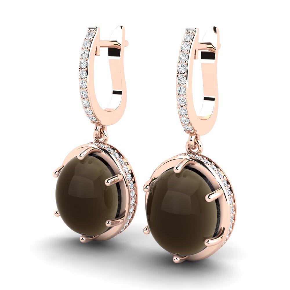 14ct Rose Gold Cabochon Smoky Topaz Women's Earring Amadis