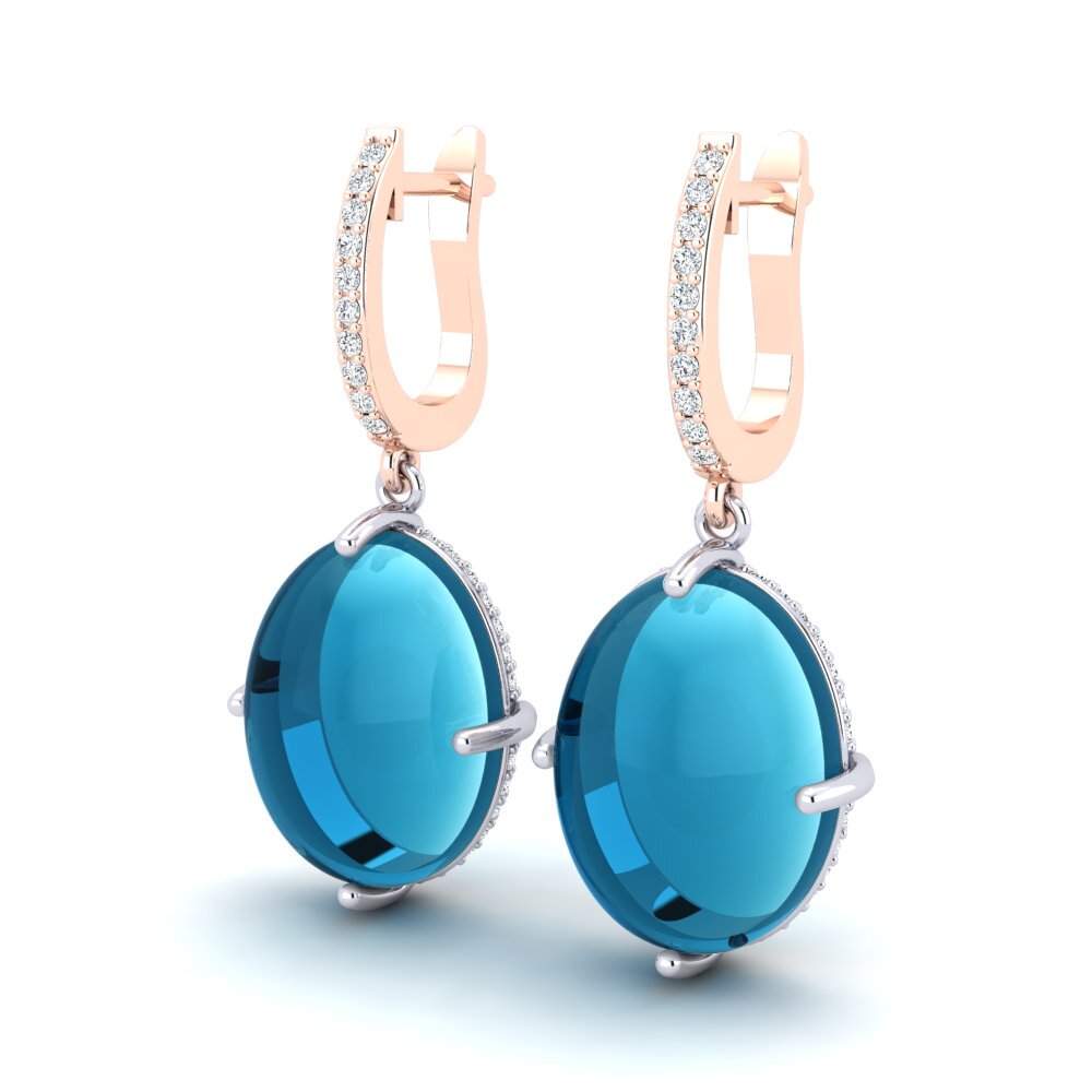 585 Ros & Putih Emas Topaz Biru Cabochon Anting-anting wanita Amadita